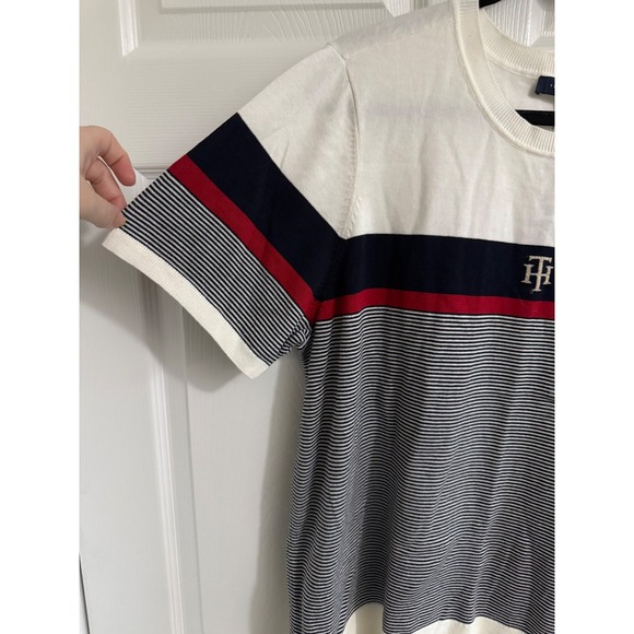 Tommy Hilfiger Women's 2X Sweater Knit Top Short Sleeve Striped Colorblock Logo - Picture 2 of 6